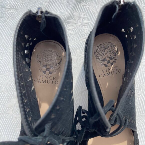 Vince Camuto SIZE 10 Tarita Black Genuine Suede Cutout Block Heel Shoes Sandals - Picture 4 of 7